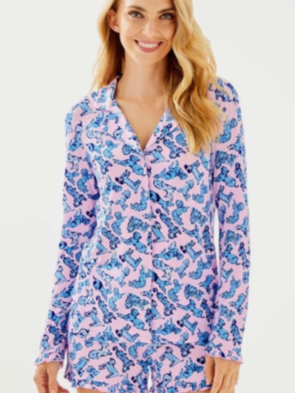 Lily Pulitzer Animal Ruffle Pajama Set Top and Shorts Women's Size Large (D)